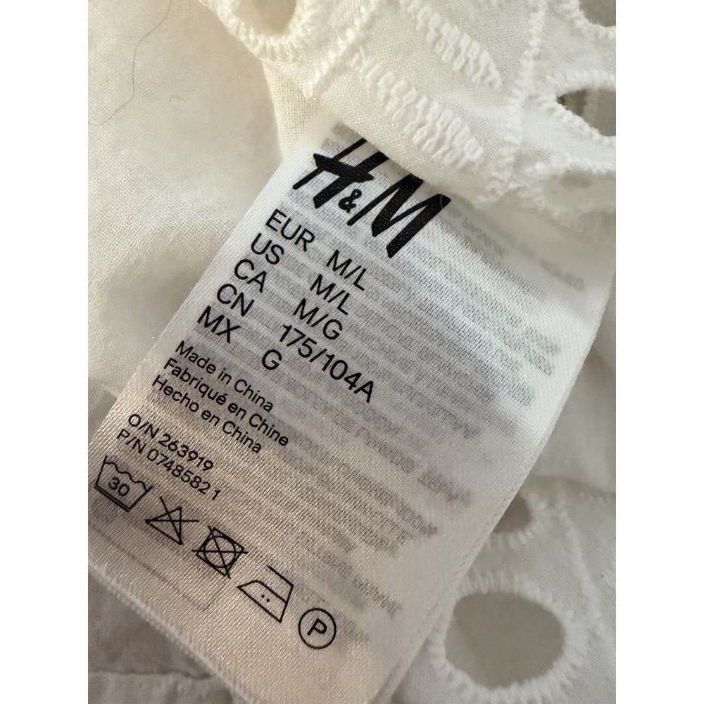 NEW H&M Cotton Beach Dress Kaftan Mini Coverup Sz M All Over Eyelet Swim White - Picture 9 of 10